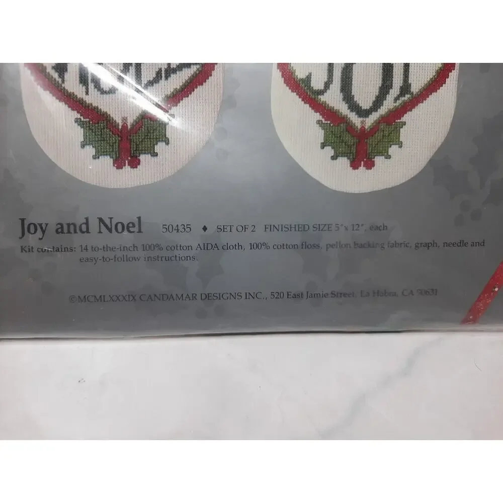 Vtg Candamar Something Special Counted Cross Stitch Doorknob Decor Joy and Noel